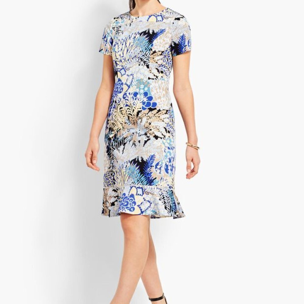 ✅Talbots Blue Botanical Sheath Dress SIZE 4P